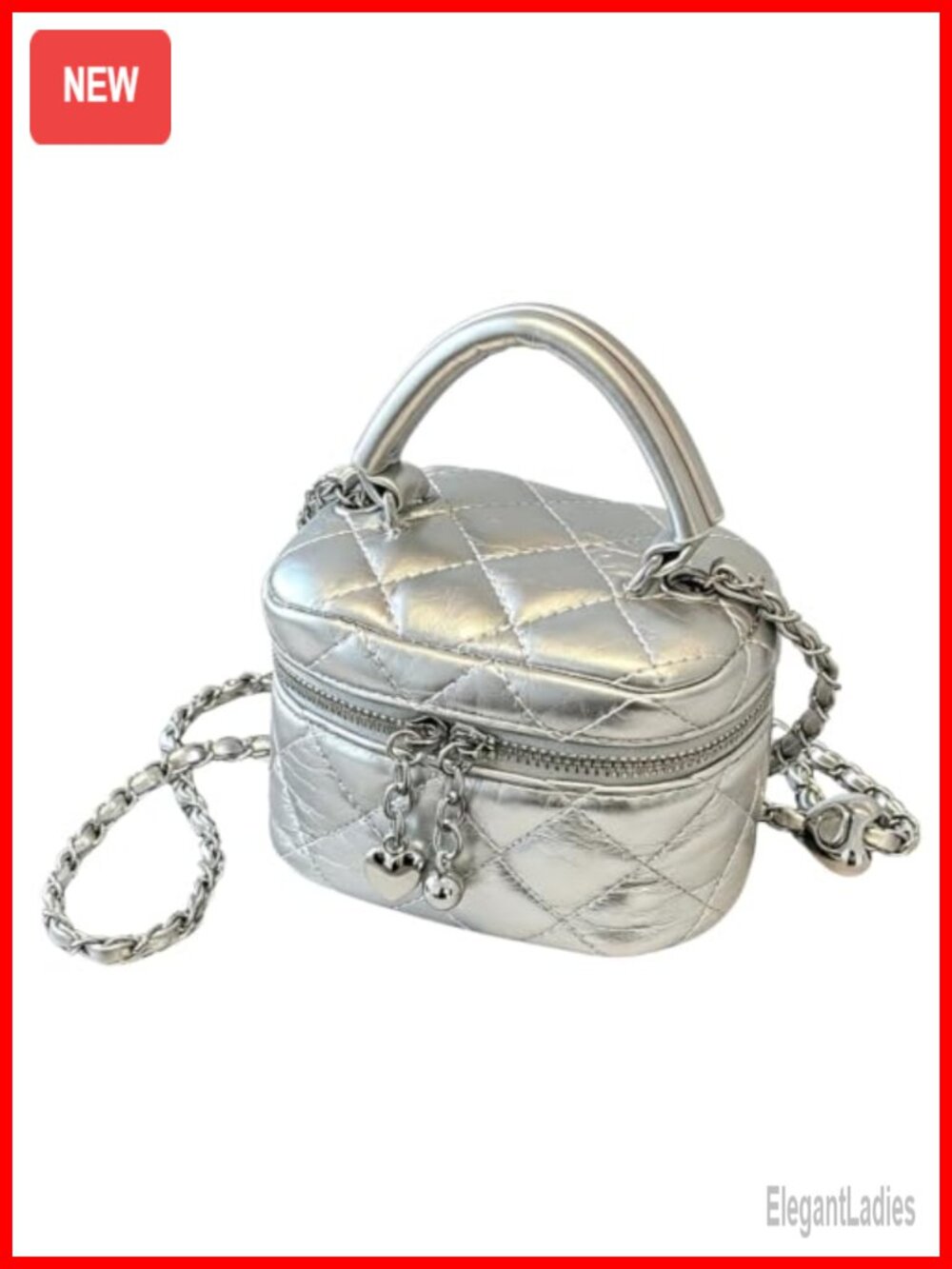 Quilted Metallic Mini Box Crossbody Bag with Chain Strap